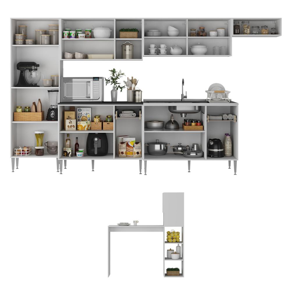 Armário Cozinha Completa 6 Pçs com Bancada Siena Multimóveis MP2244 Branco