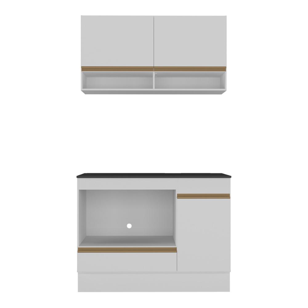 Armário Cozinha Modulada Compacta 105cm com Balcão para Cooktop e Rodapé Veneza Multimóveis MP2294 Branco/Dourado
