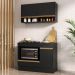 Armário Cozinha Modulada Compacta 105cm com Balcão para Cooktop e Rodapé Veneza Multimóveis MP2294 Preto/Dourado