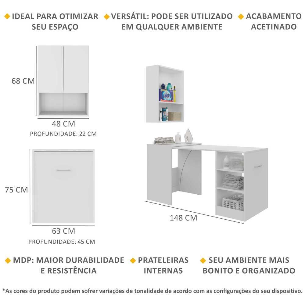 Armário Lavanderia 2 Portas com Mesa Dobrável Ibiza Multimóveis Branco