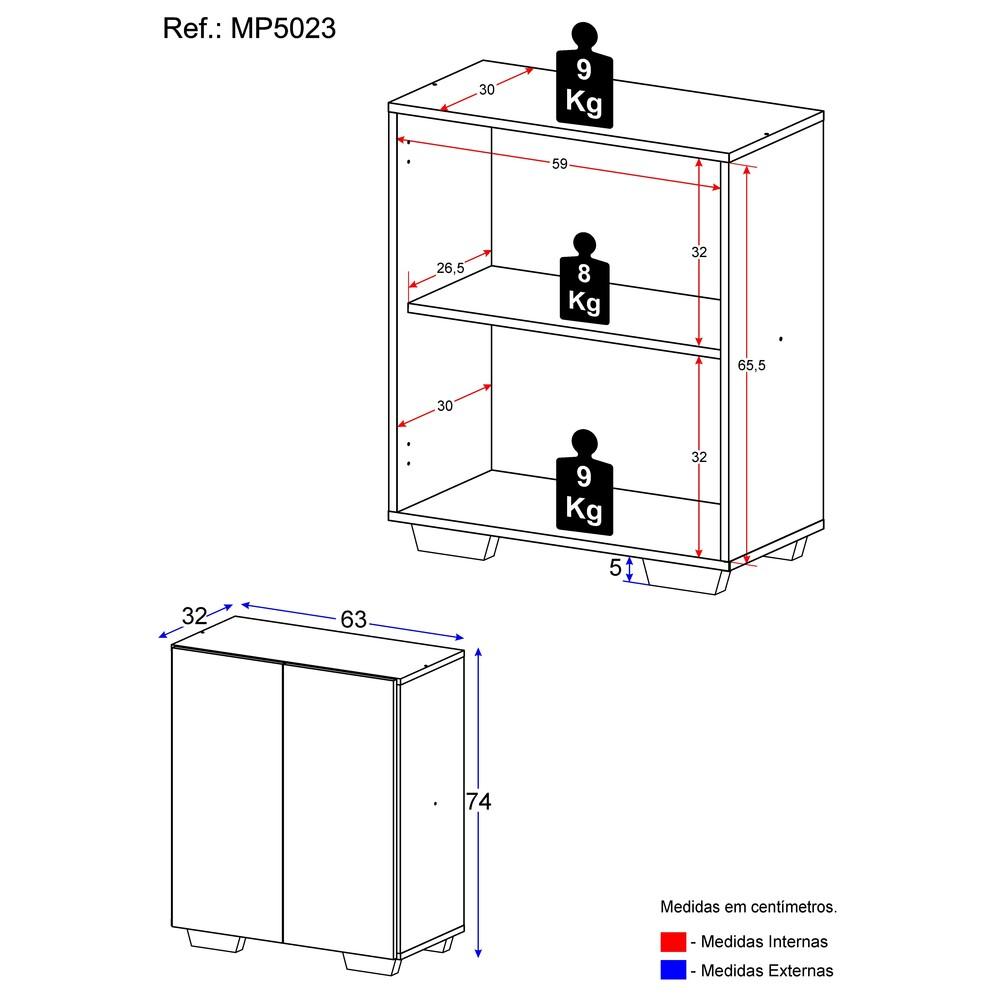 Armário Lavanderia com 2 Portas Multimóveis MP5023 Preto/Branco