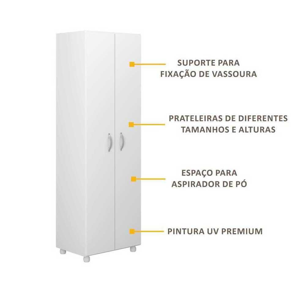 Armário Multiuso Multimóveis para Lavanderia/aérea de serviço com porta vassouras Branco