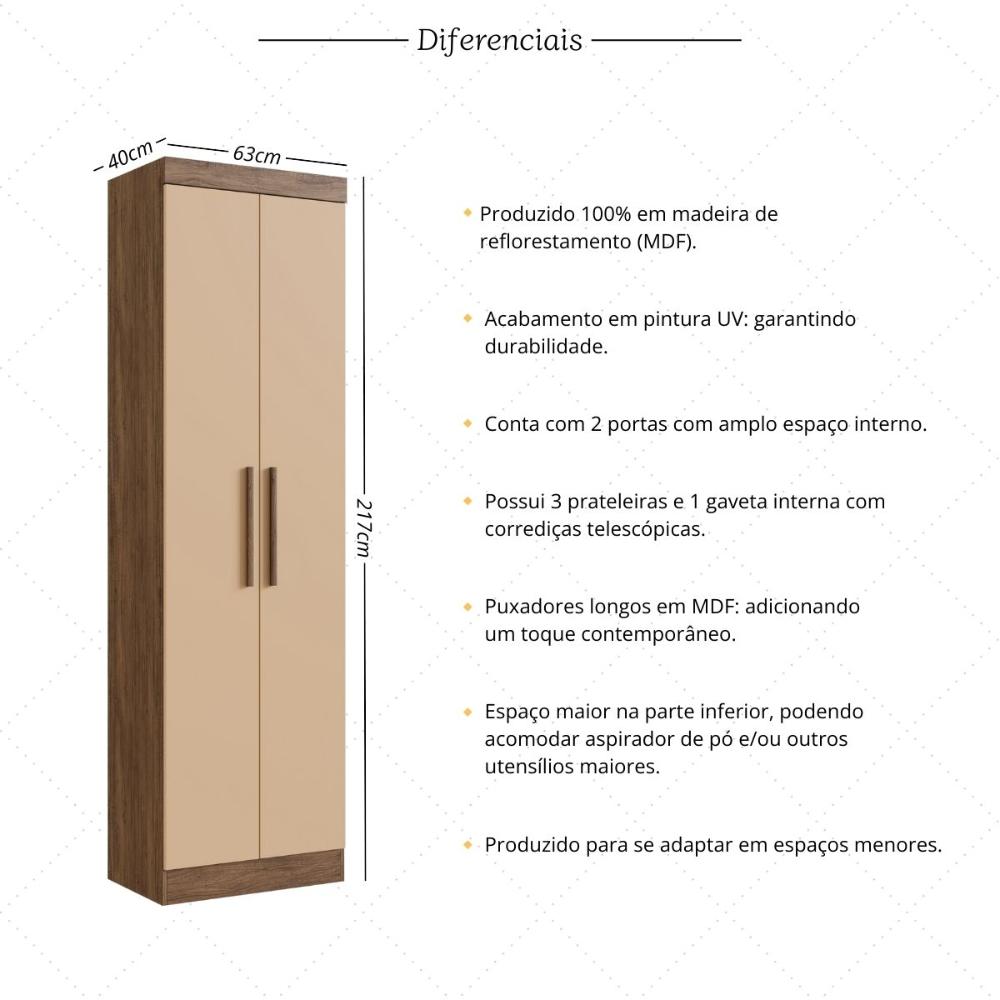 Armário Multiuso de Lavanderia 2 Portas Multimóveis CR35264 Castanho/Nude