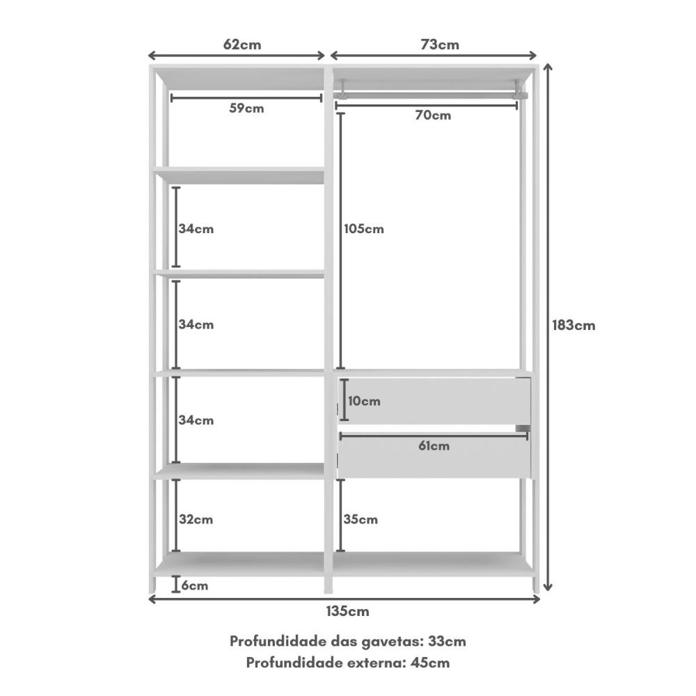 Armário Multiuso de Lavanderia Modulado 135cm 2 Peças Multimóveis MP5058 Branco