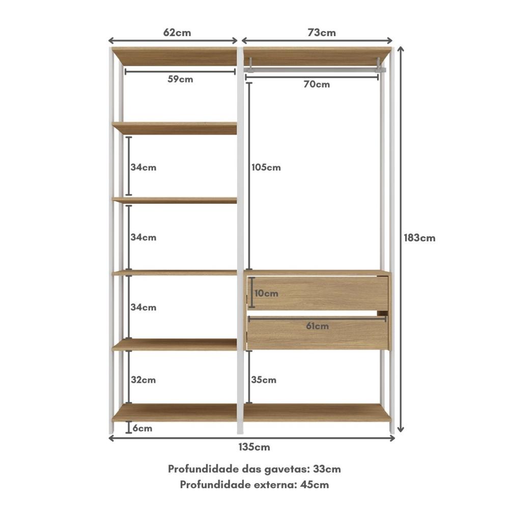 Armário Multiuso de Lavanderia Modulado 135cm 2 Peças Multimóveis MP5058 Branco/Madeirado