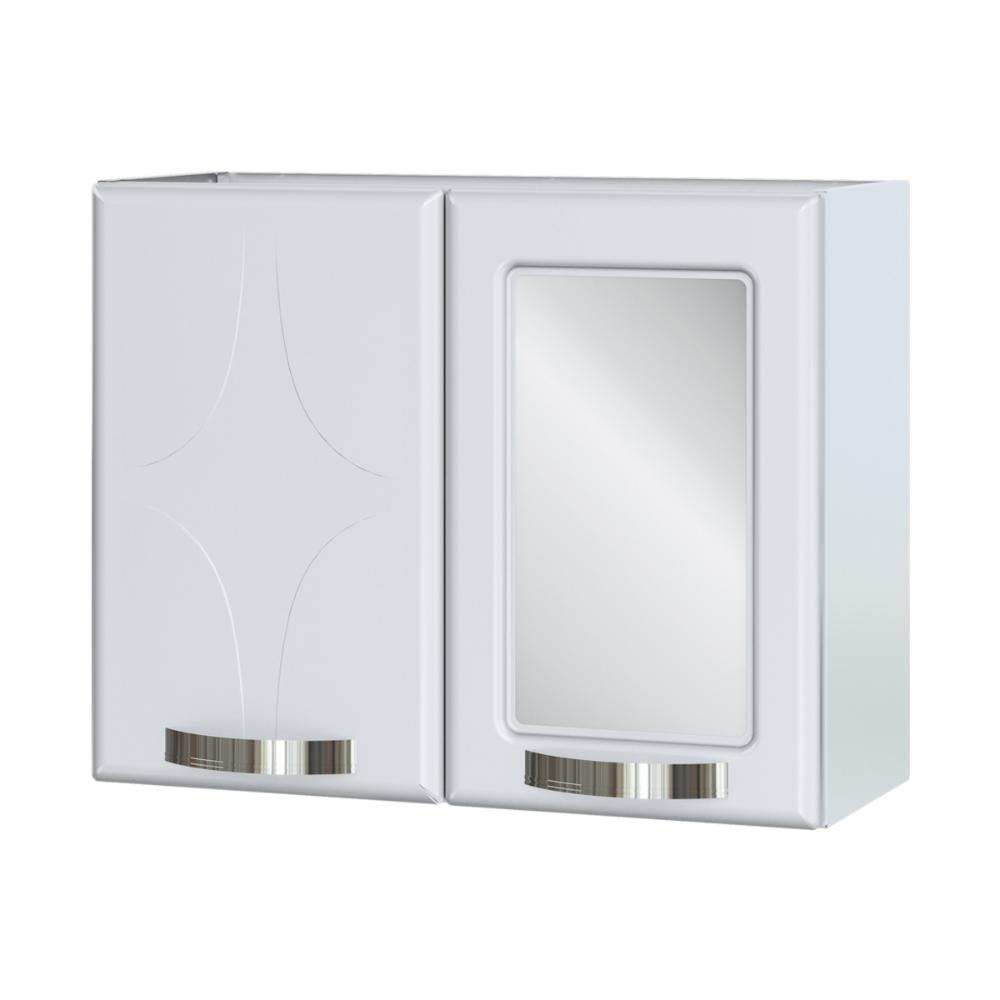 Armário de Banheiro Aéreo de Aço com Espelho e 2 Portas Multimóveis CR10142 Branco