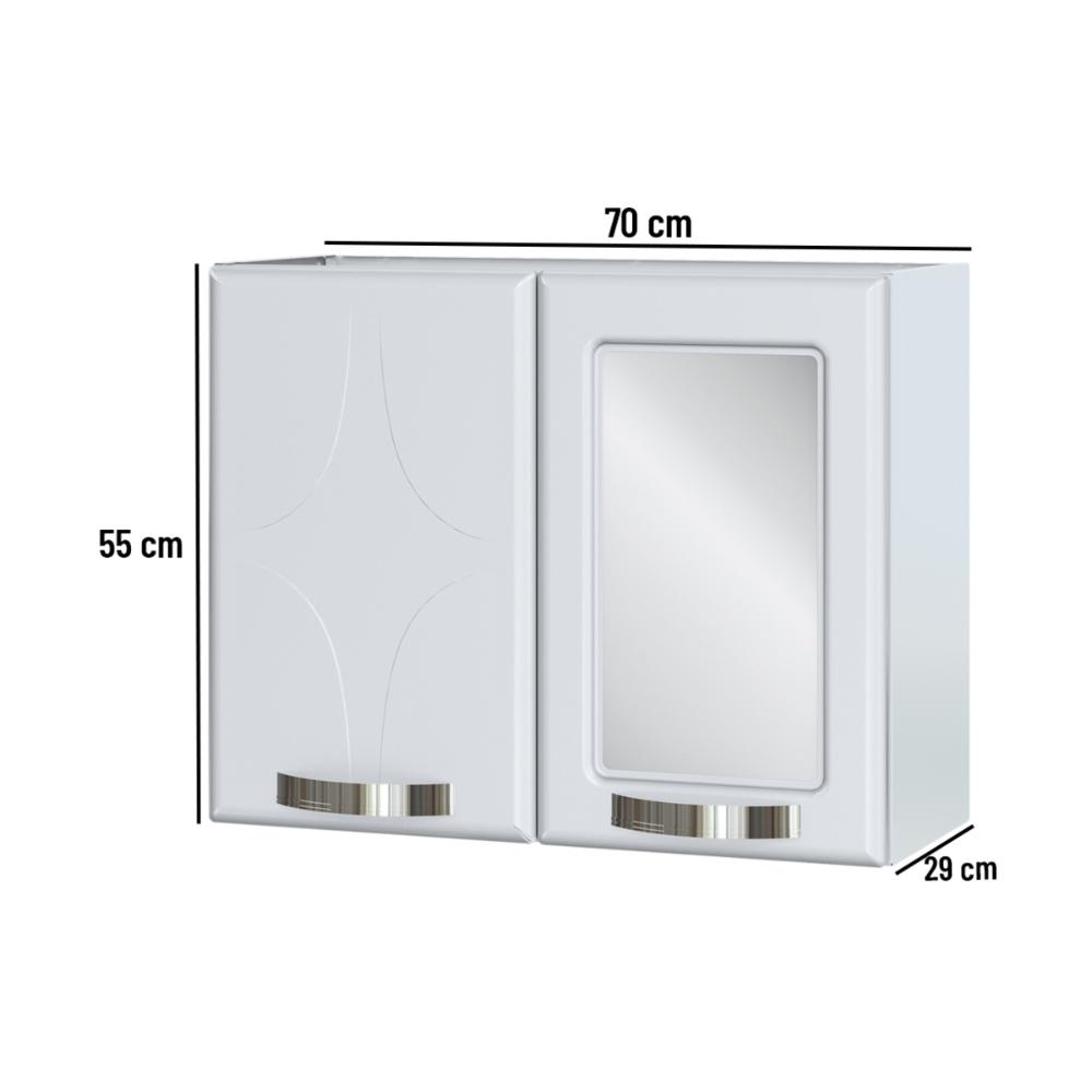 Armário de Banheiro Aéreo de Aço com Espelho e 2 Portas Multimóveis CR10142 Branco