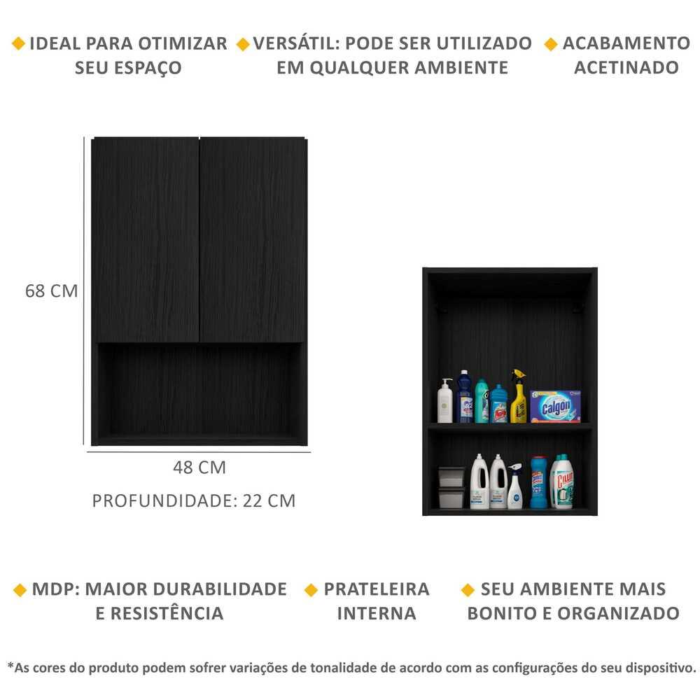 Armário de Banheiro/Lavanderia com 02 Portas Multimóveis FG3044 Preto