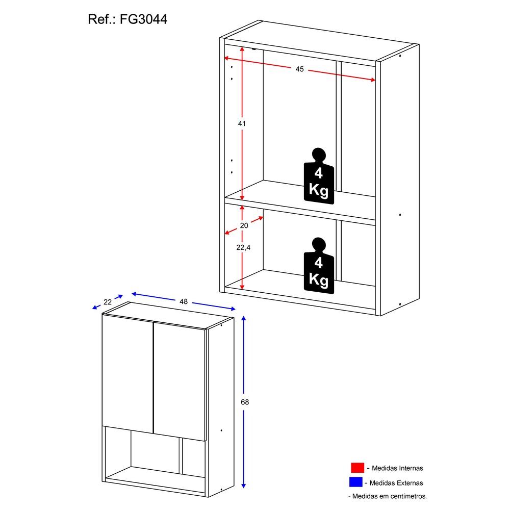 Armário de Banheiro/Lavanderia com 02 Portas Multimóveis FG3044 Preto