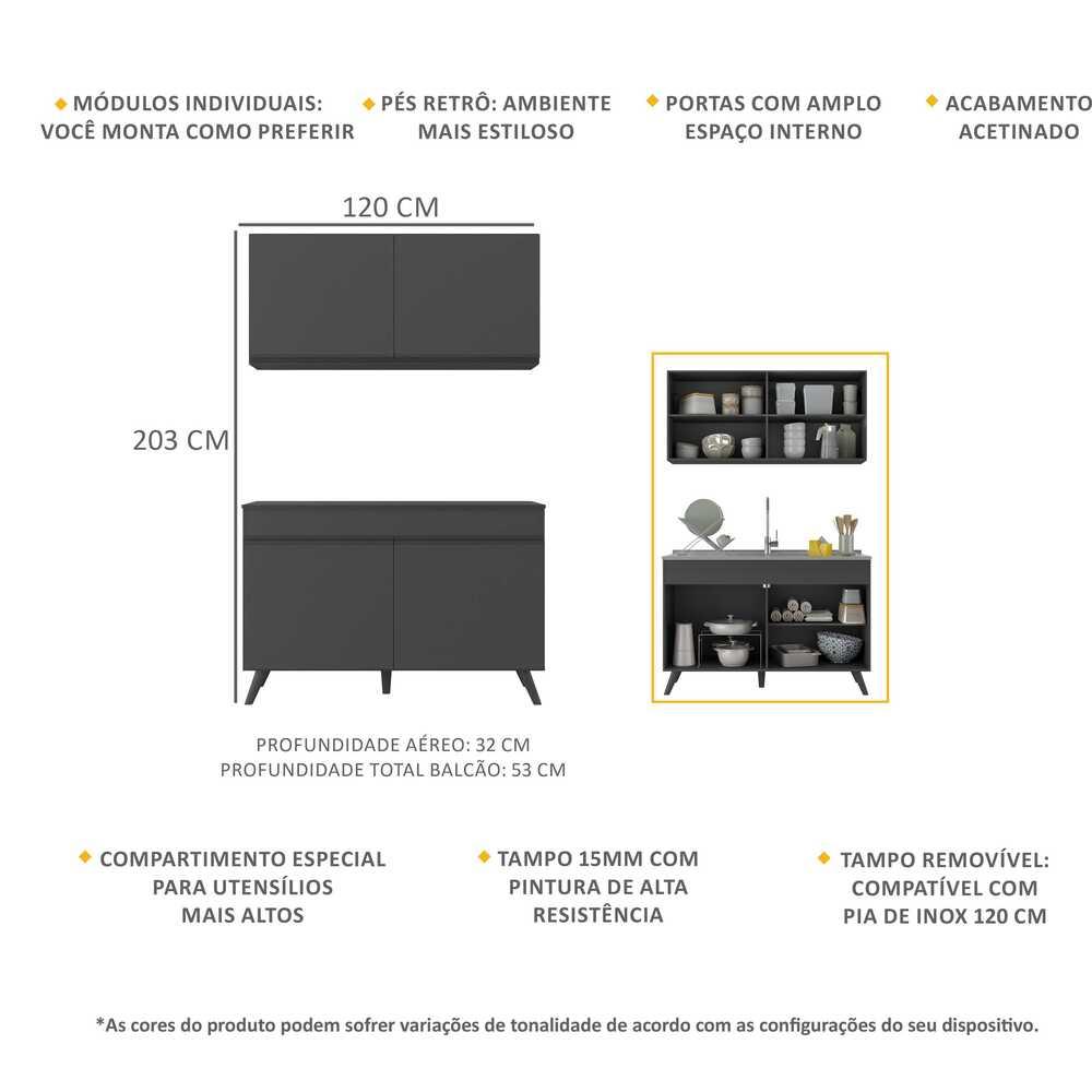 Armário de Compacta 2 peças Veneza Multimóveis MP2141.895 Preto