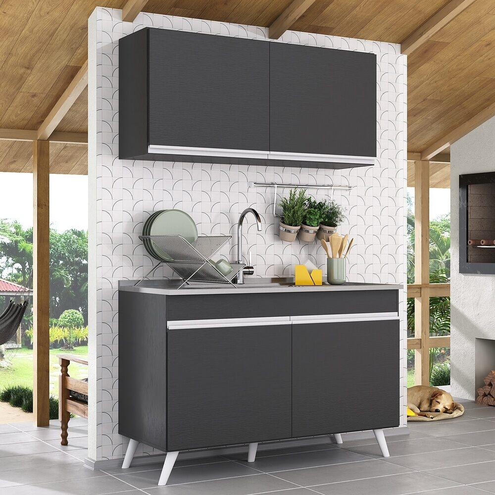 Armário de Compacta 2 peças Veneza Multimóveis MP2141.898 Preto/Branco