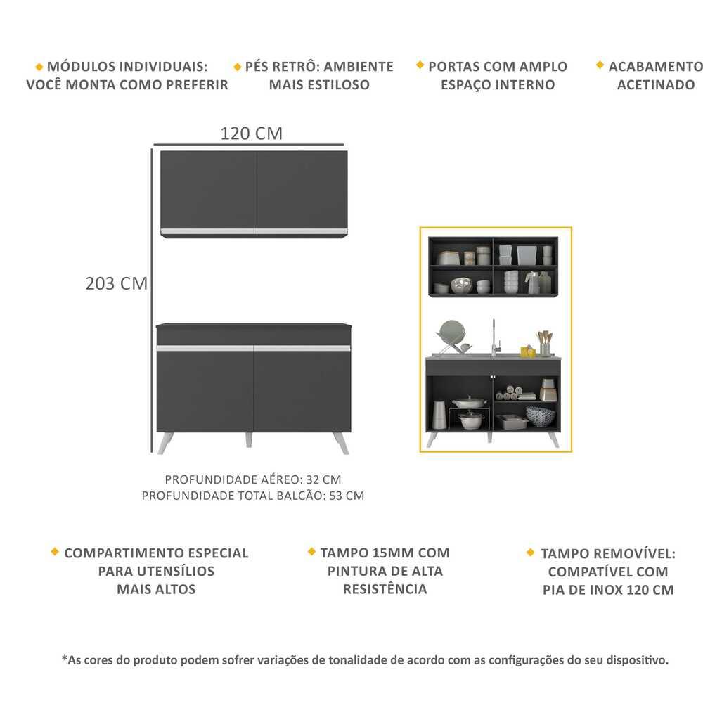 Armário de Compacta 2 peças Veneza Multimóveis MP2141.898 Preto/Branco
