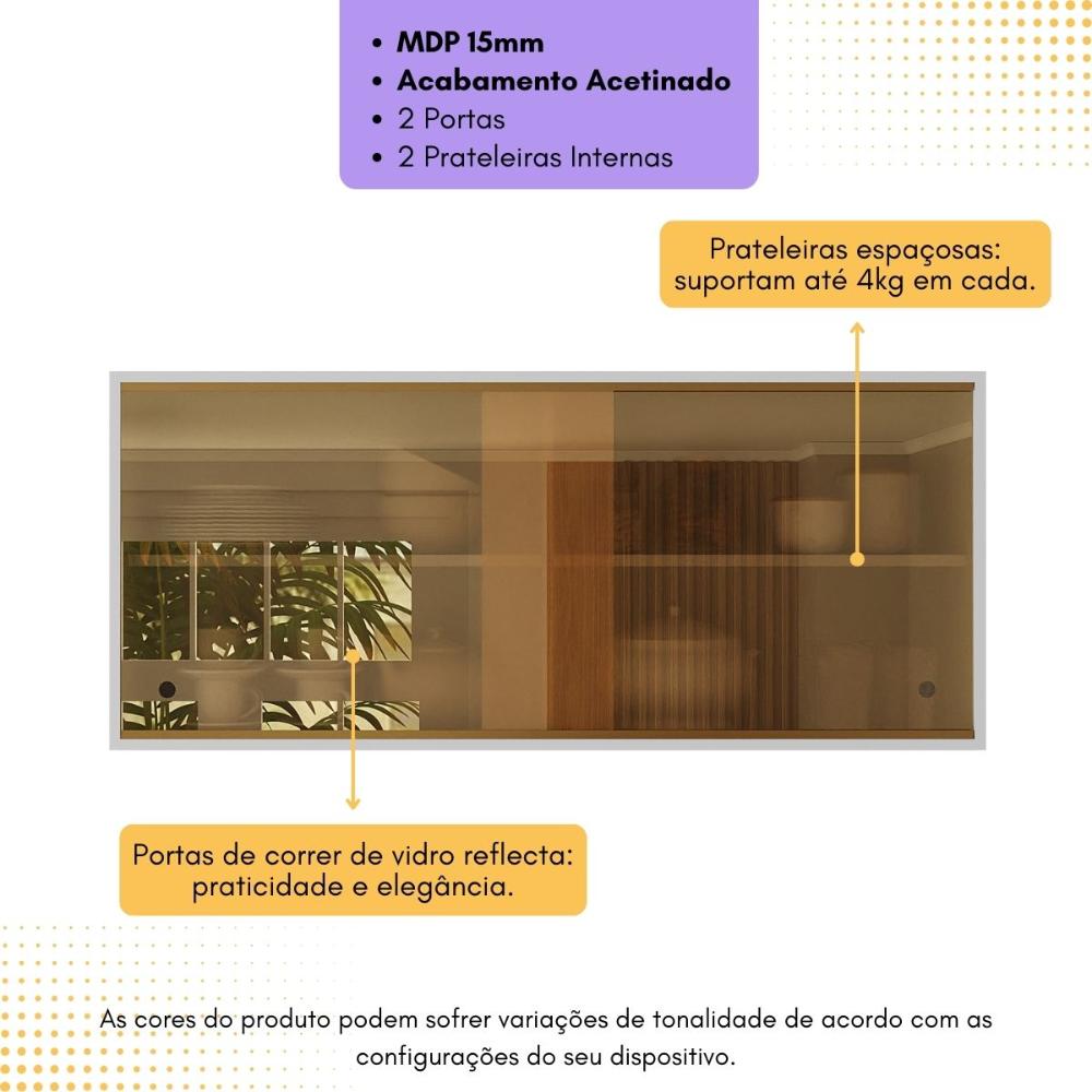 Armário de Cozinha Aéreo 105cm 2 Portas de Correr em Vidro Xangai Multimóveis MP2247 Branco