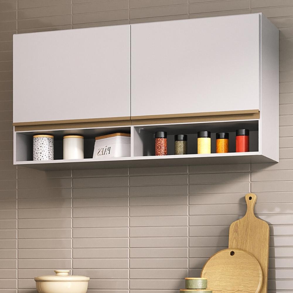 Armário de Cozinha Aéreo 105cm 2 Portas e Nichos Veneza Multimóveis MP2259 Branco/Dourado