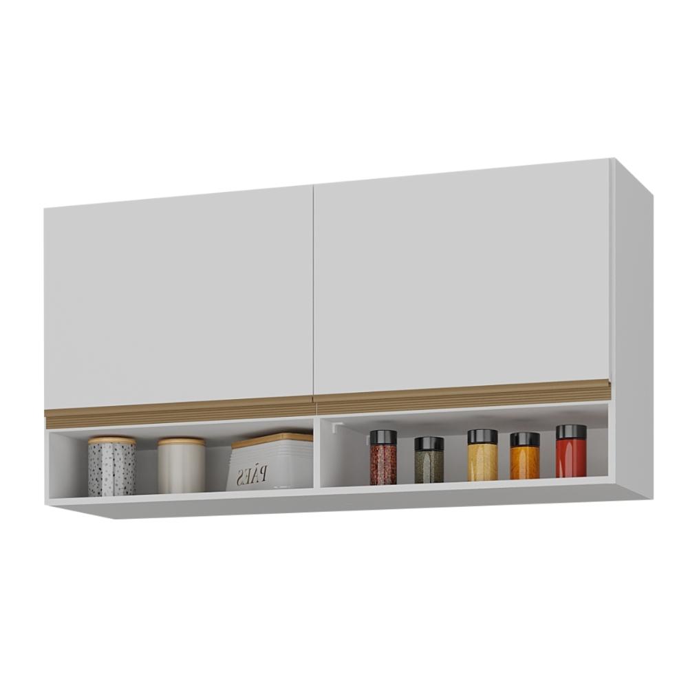 Armário de Cozinha Aéreo 105cm 2 Portas e Nichos Veneza Multimóveis MP2259 Branco/Dourado