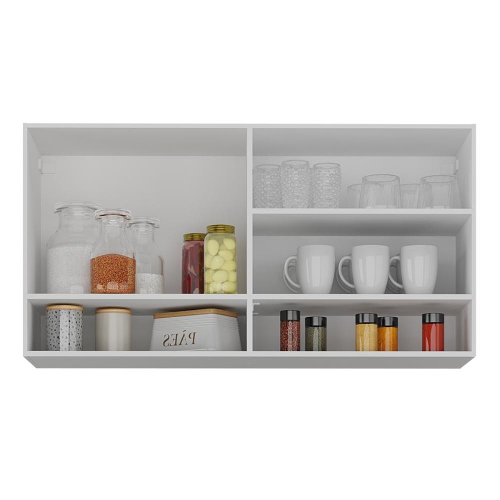 Armário de Cozinha Aéreo 105cm 2 Portas e Nichos Veneza Multimóveis MP2259 Branco/Dourado