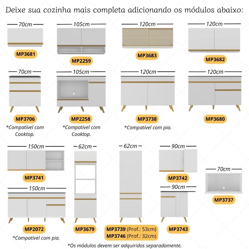 Armário de Cozinha Aéreo 105cm 2 Portas e Nichos Veneza Multimóveis MP2259 Branco/Dourado