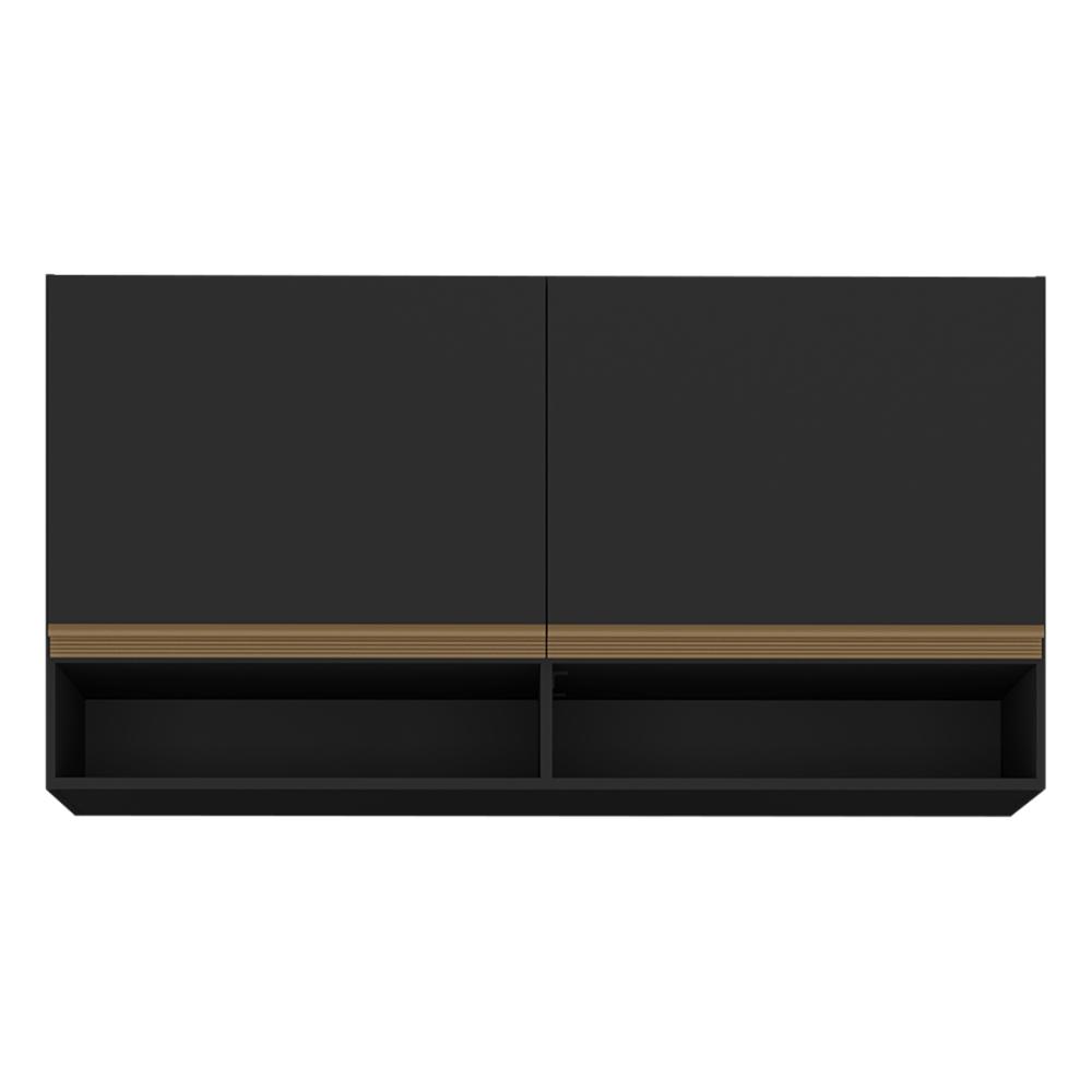Armário de Cozinha Aéreo 105cm 2 Portas e Nichos Veneza Multimóveis MP2259 Preto/Dourado