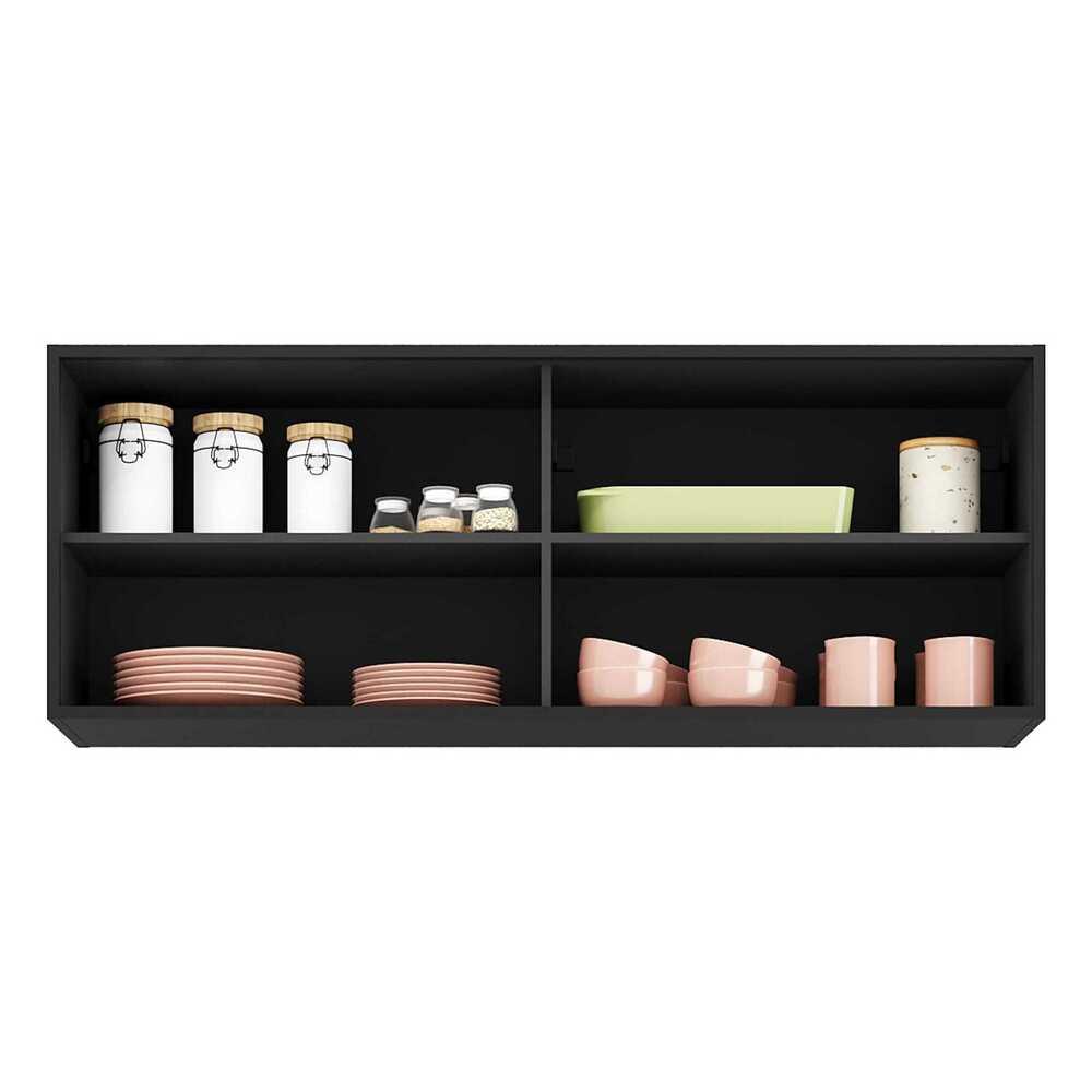 Armário de Cozinha Aéreo 120cm 2 Portas Vidro Veneza Multimóveis V3683 Preto/Dourado