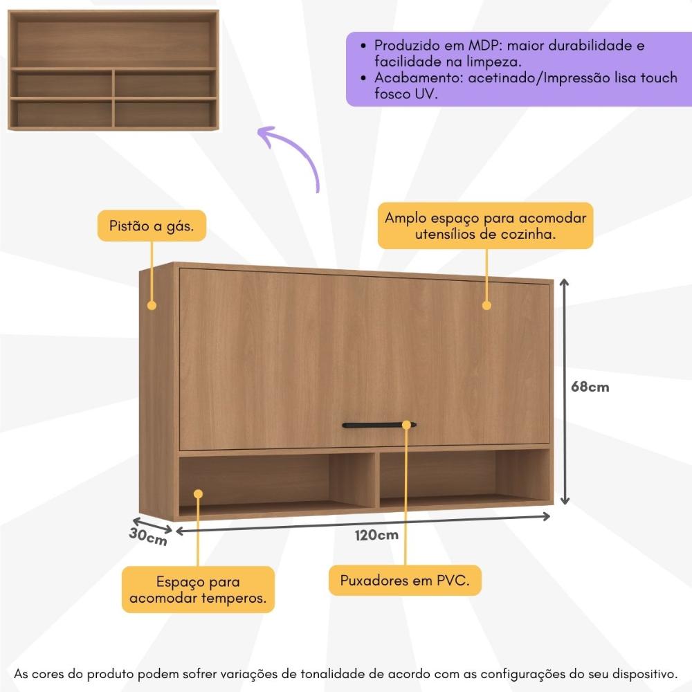 Armário de Cozinha Aéreo 120cm com 1 Porta Basculante Havana Multimóveis CR20308 Rovere