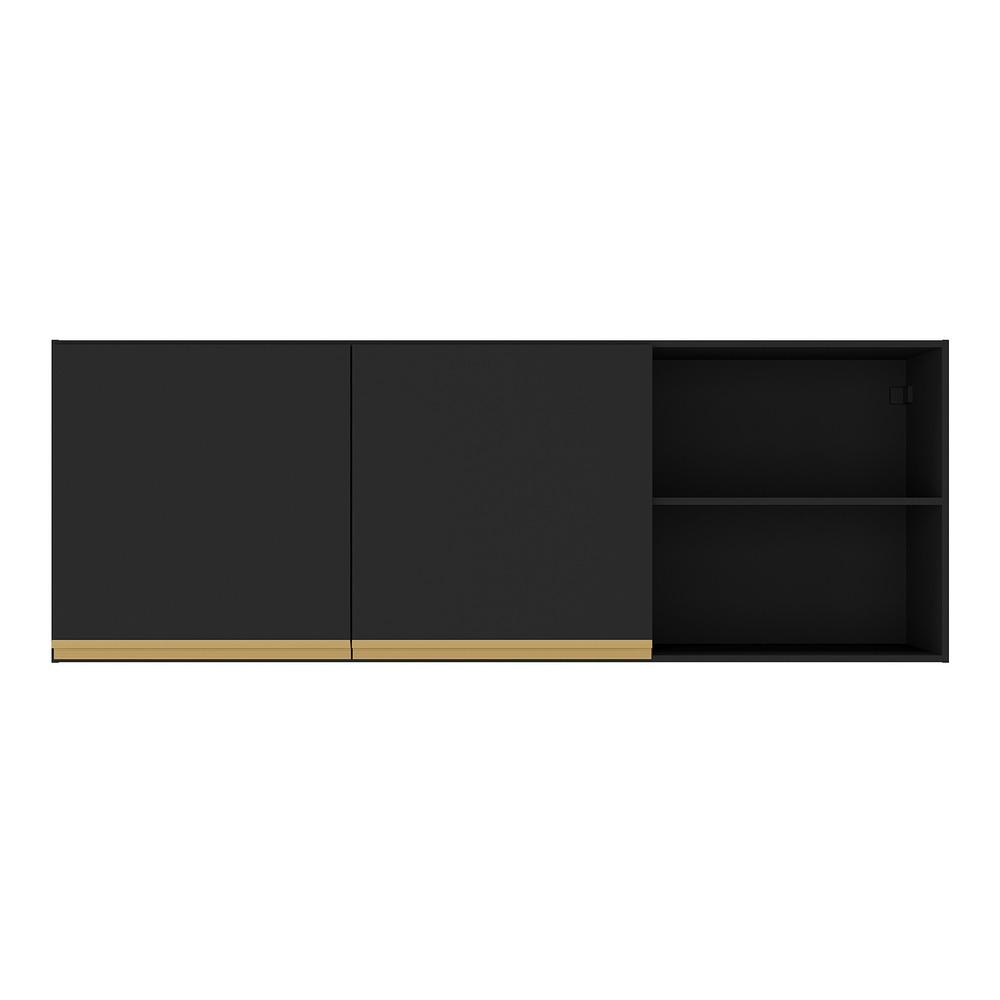 Armário de Cozinha Aéreo 150cm 2 Portas Veneza Multimóveis V3741 Preto/Dourado
