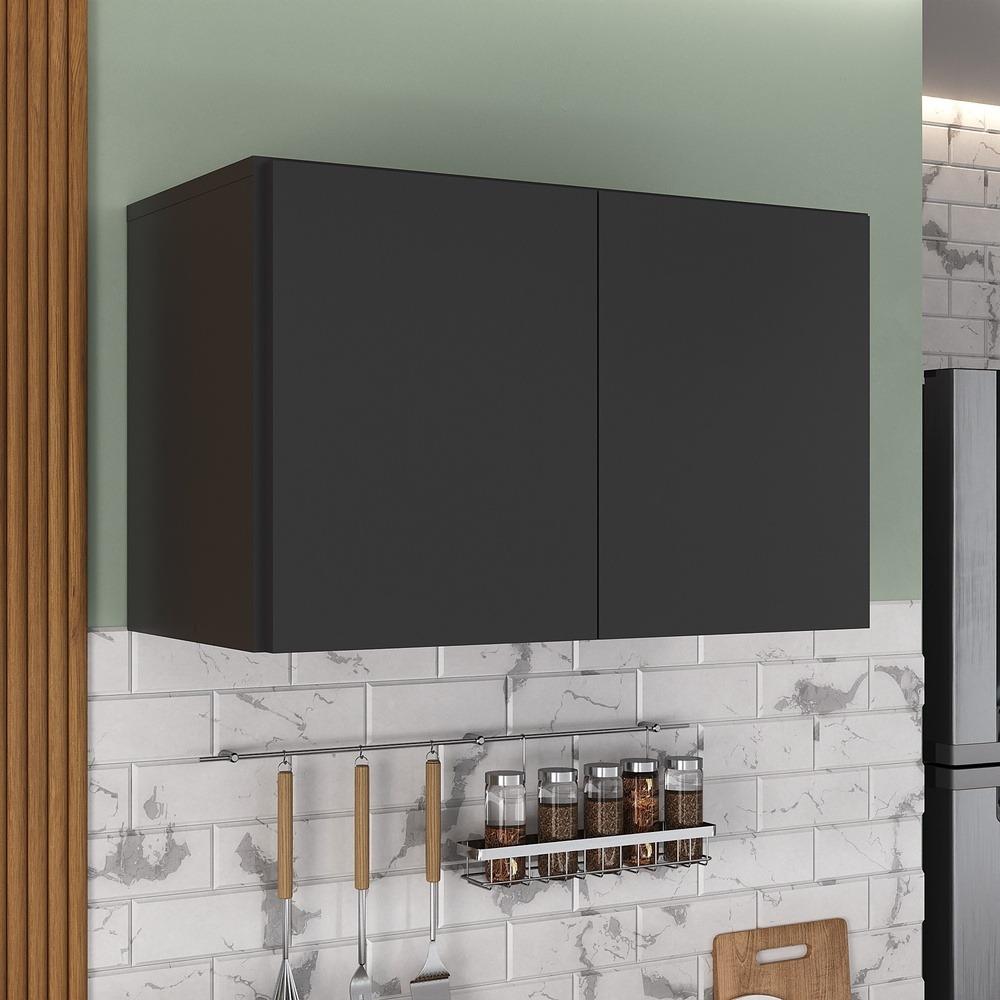 Armário de Cozinha Aéreo 2 Portas Multimóveis MP2154 Preto