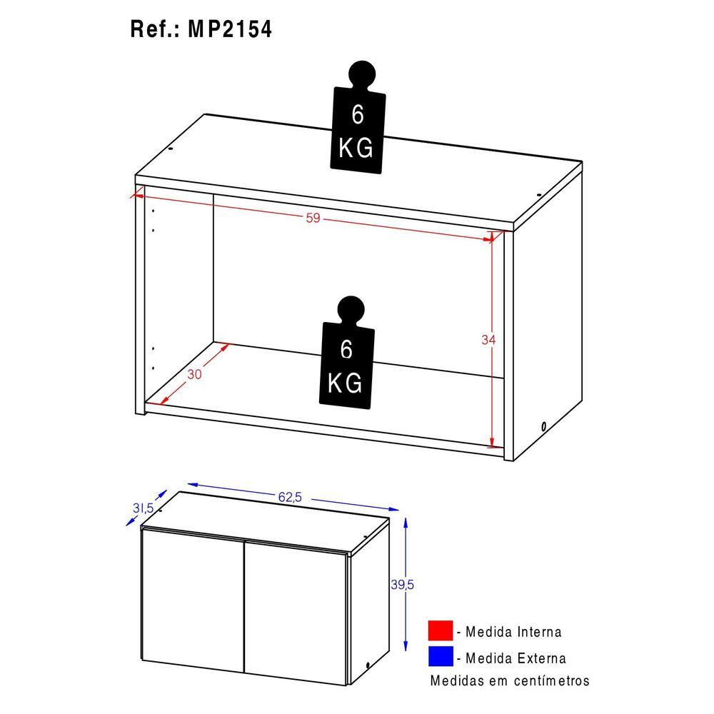 Armário de Cozinha Aéreo 2 Portas Multimóveis MP2154 Preto