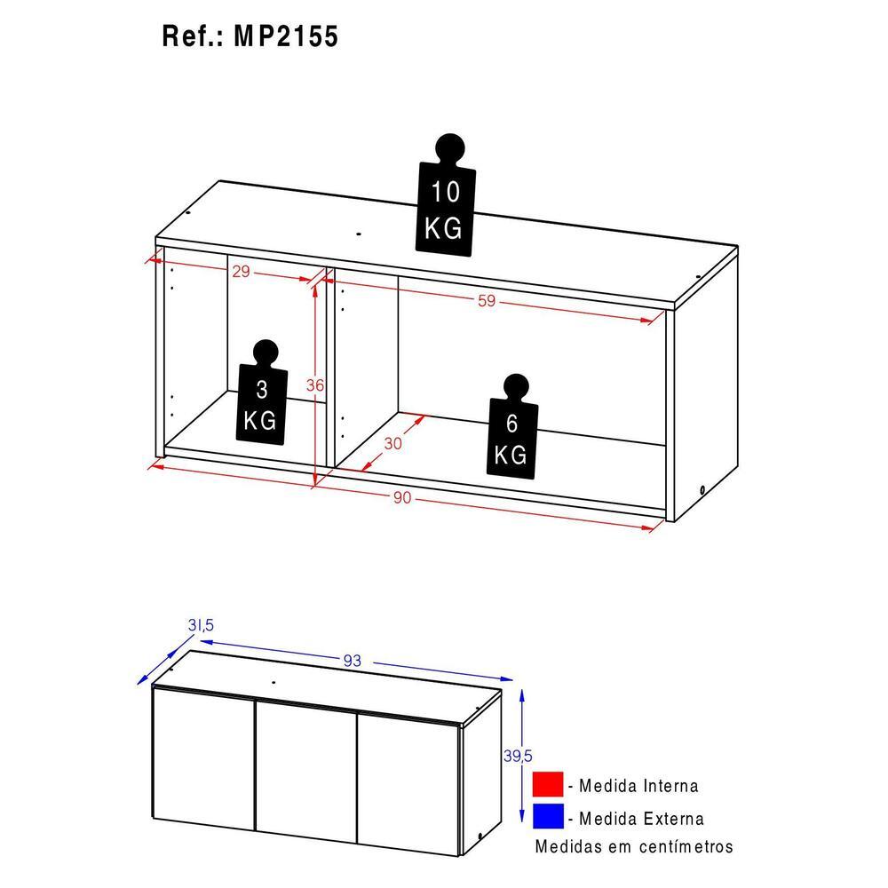 Armário de Cozinha Aéreo 3 Portas Multimóveis MP2155 Branco