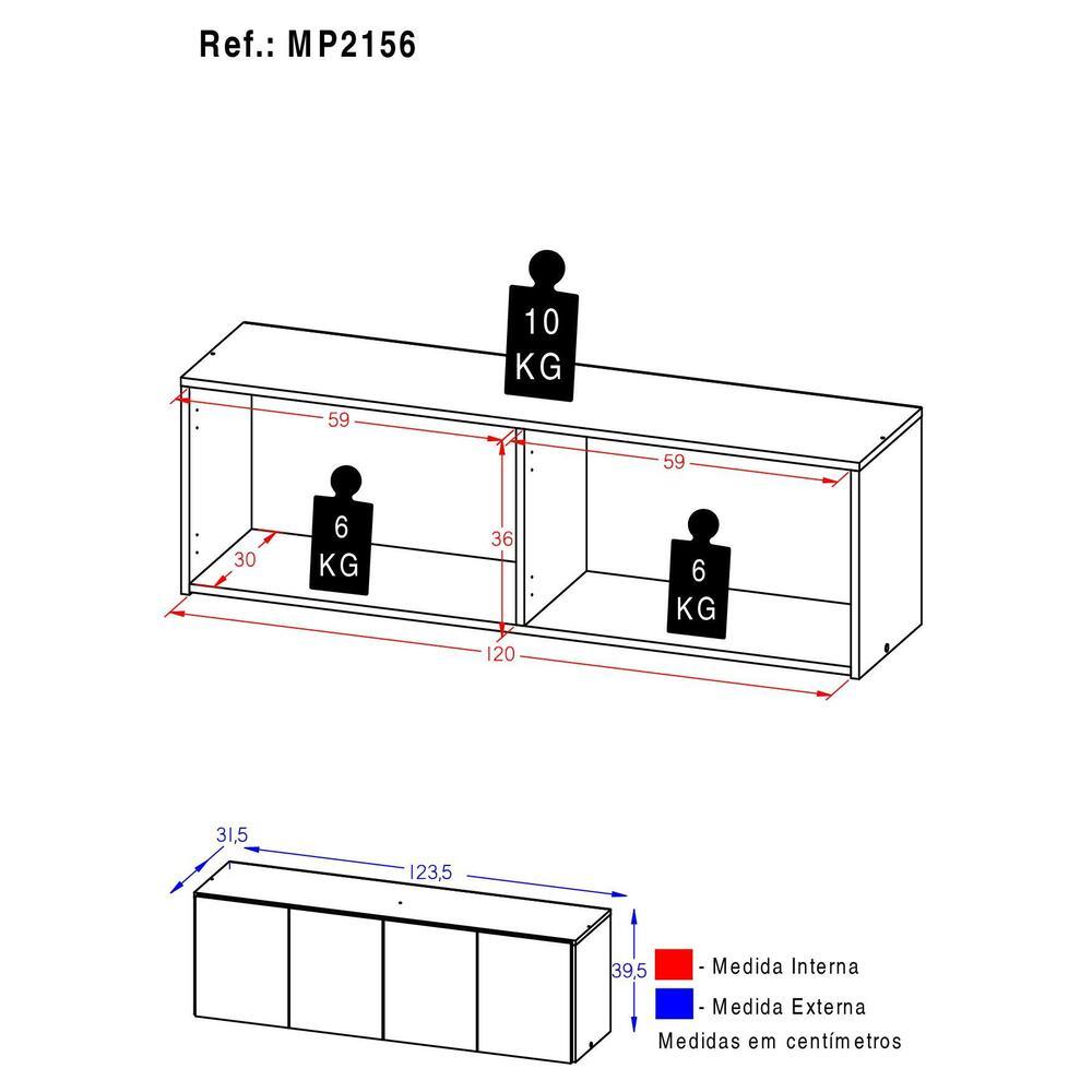 Armário de Cozinha Aéreo 4 Portas Multimóveis MP2156 Branco