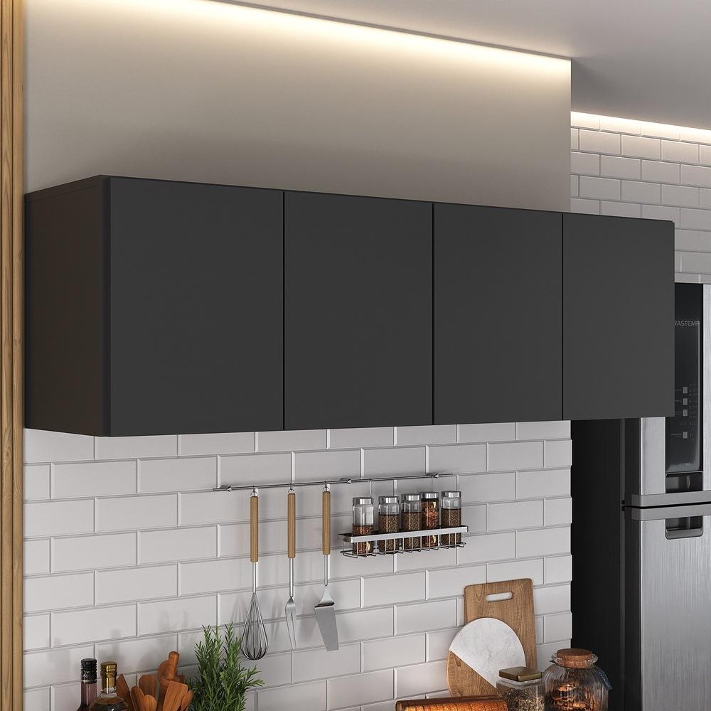 Armário de Cozinha Aéreo 4 Portas Multimóveis MP2156 Preto