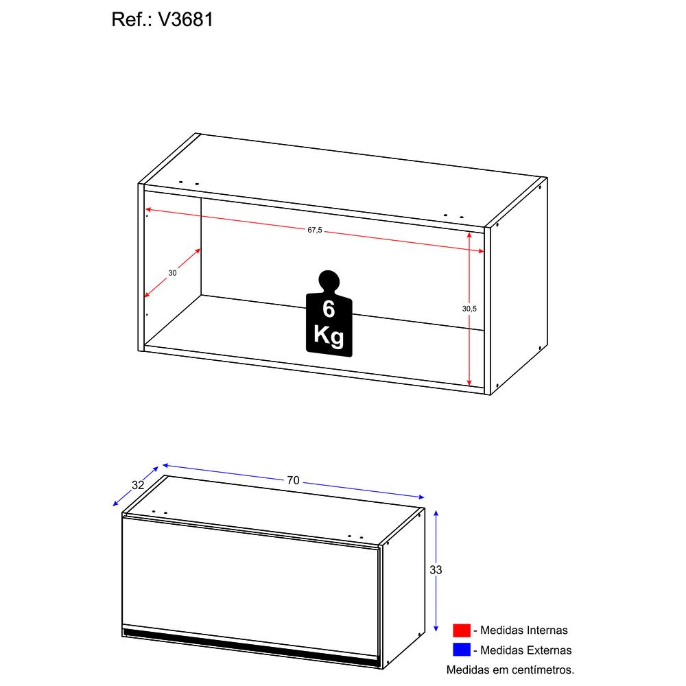 Armário de Cozinha Aéreo 70cm 1 Porta Basculante Veneza Multimóveis V3681 Branco
