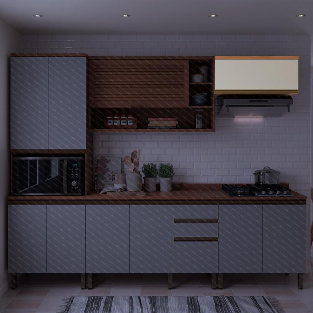 Armário de Cozinha Aéreo com 1 Porta Basculante 80cm Multimóveis CR20393 Freijó/Branco