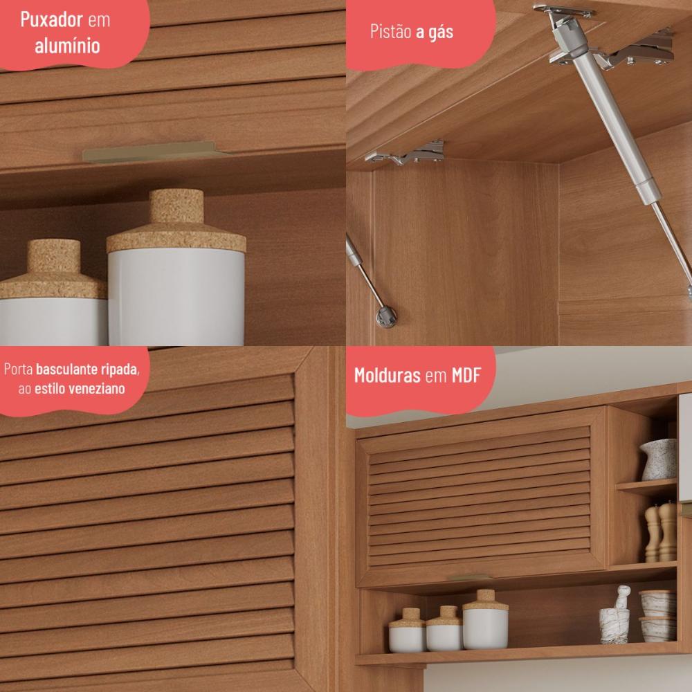 Armário de Cozinha Aéreo com 1 Porta Basculante e Nichos 120cm Multimóveis CR20395 Freijó