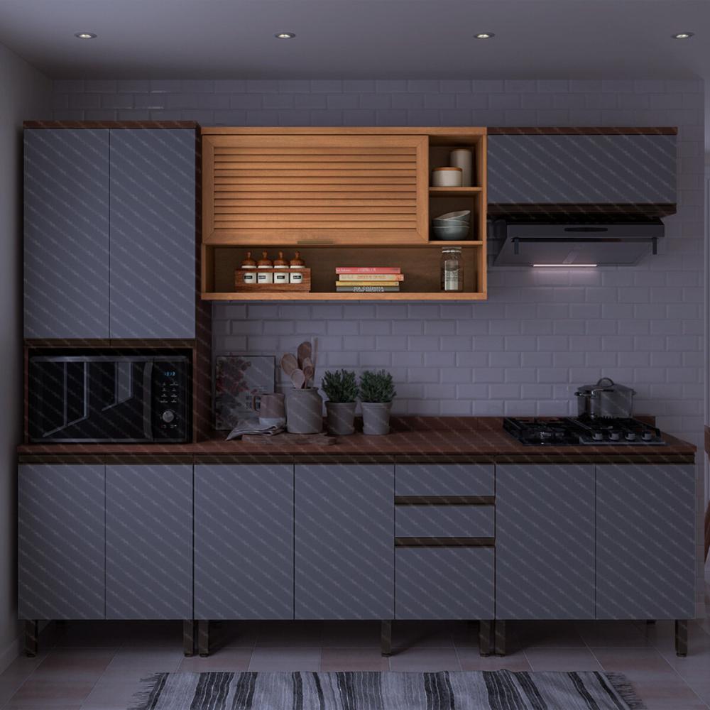 Armário de Cozinha Aéreo com 1 Porta Basculante e Nichos 120cm Multimóveis CR20395 Freijó