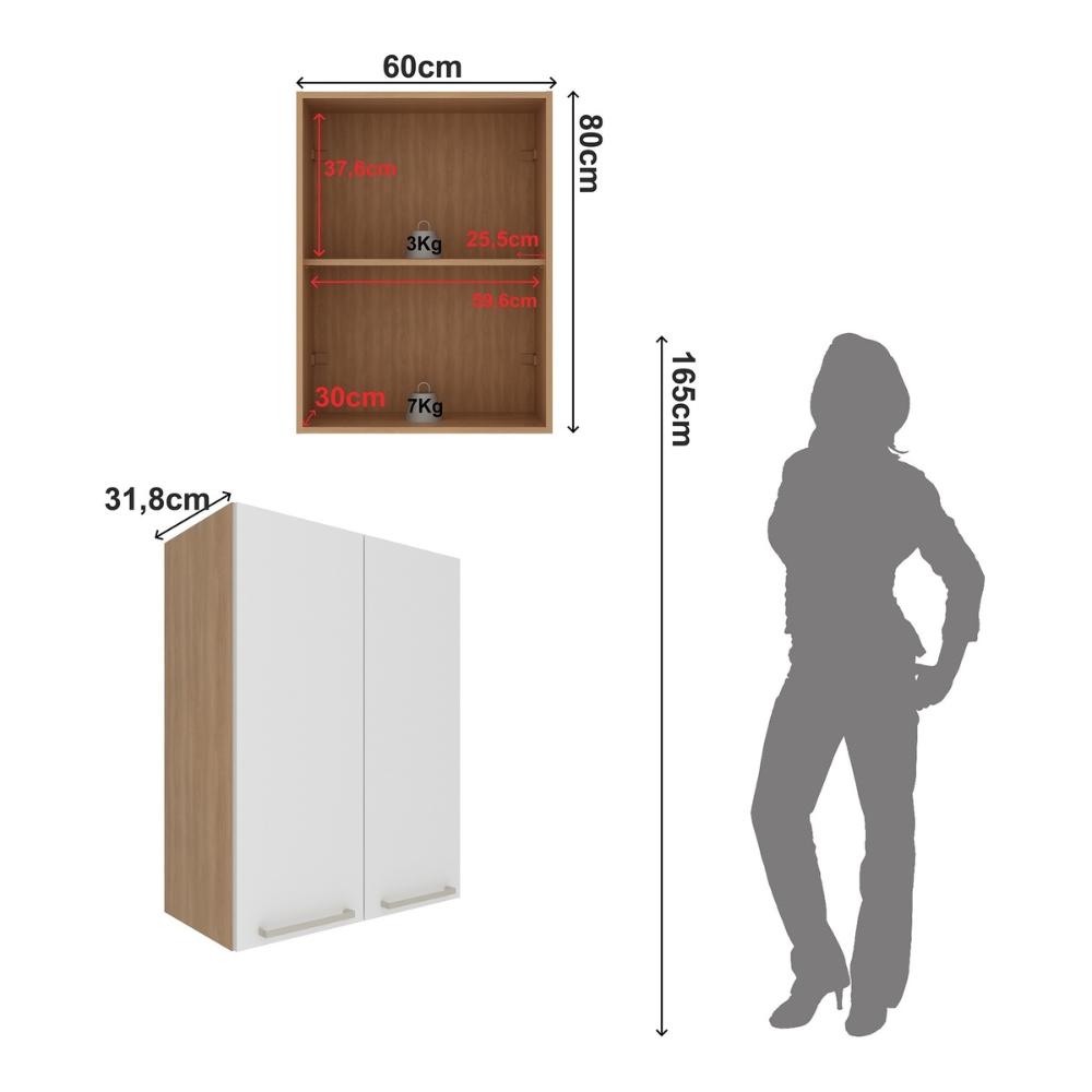 Armário de Cozinha Aéreo com 2 Portas 60cm Multimóveis CR20426 Freijó/Branco