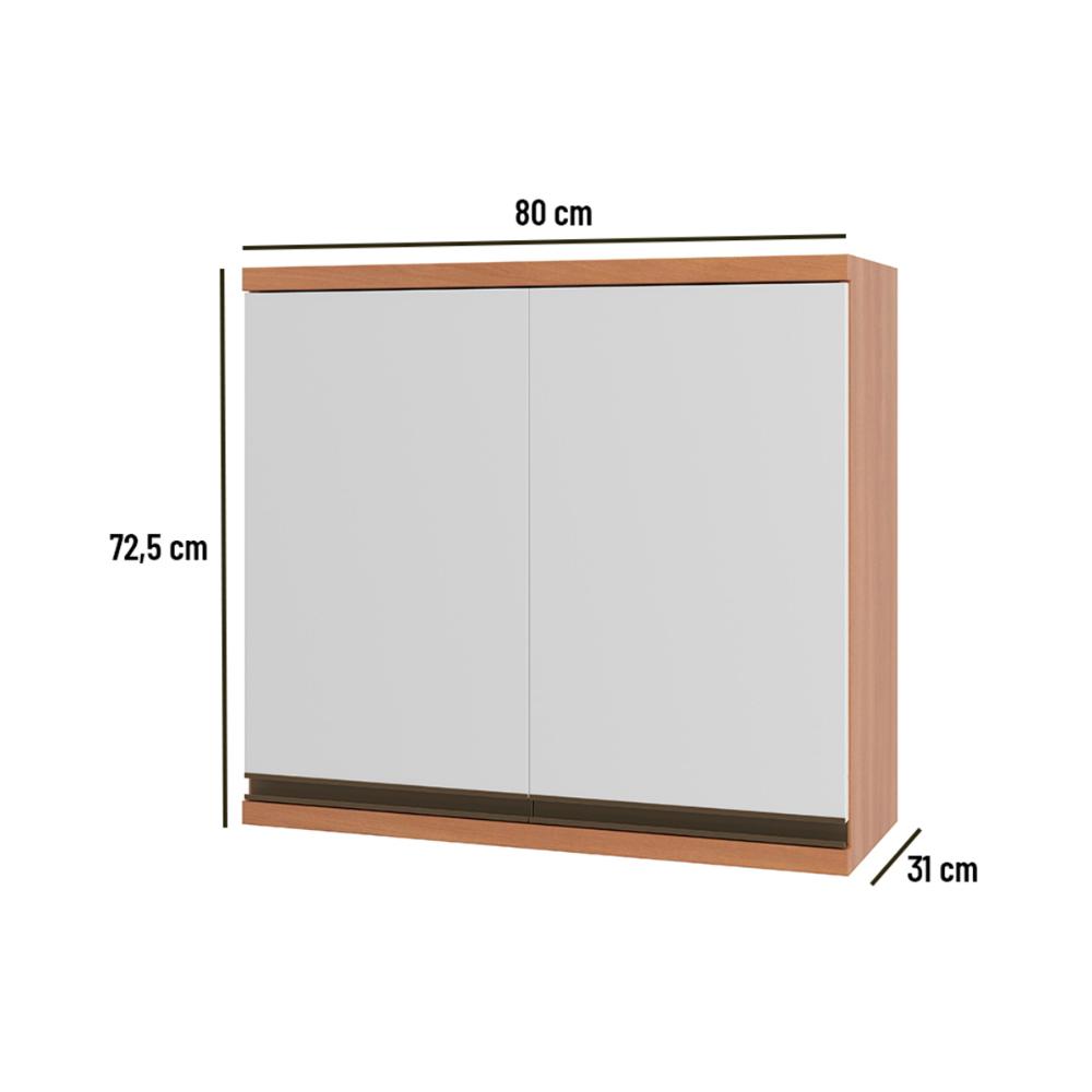 Armário de Cozinha Aéreo com 2 Portas 80cm Multimóveis CR20394 Freijó/Branco
