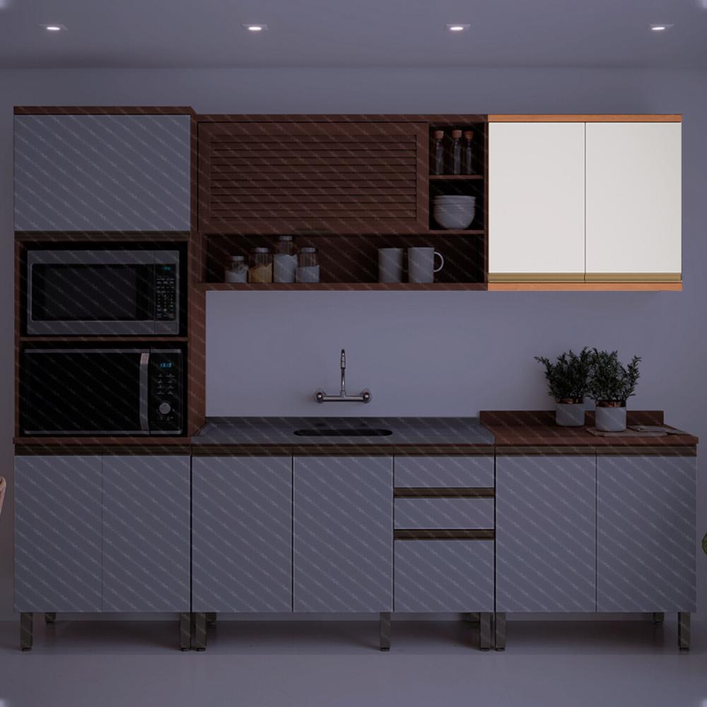 Armário de Cozinha Aéreo com 2 Portas 80cm Multimóveis CR20394 Freijó/Branco