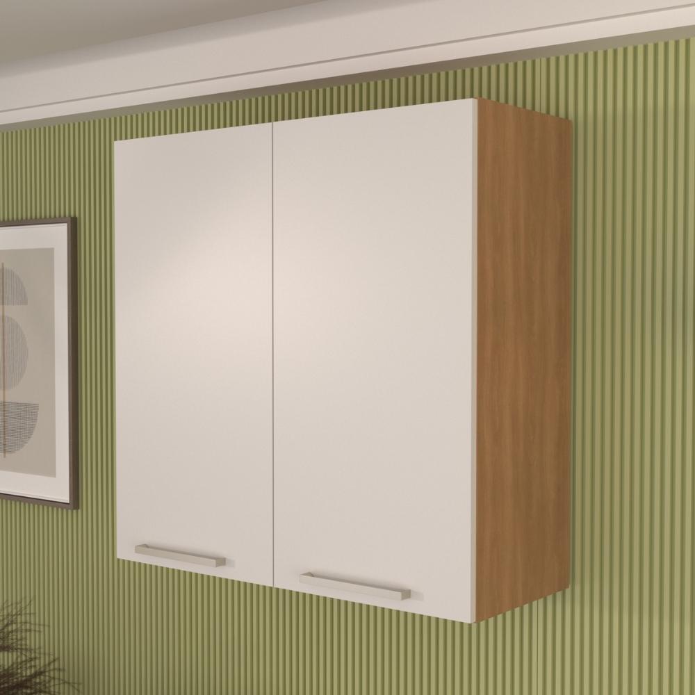 Armário de Cozinha Aéreo com 2 Portas 80cm Multimóveis CR20414 Freijó/Branco