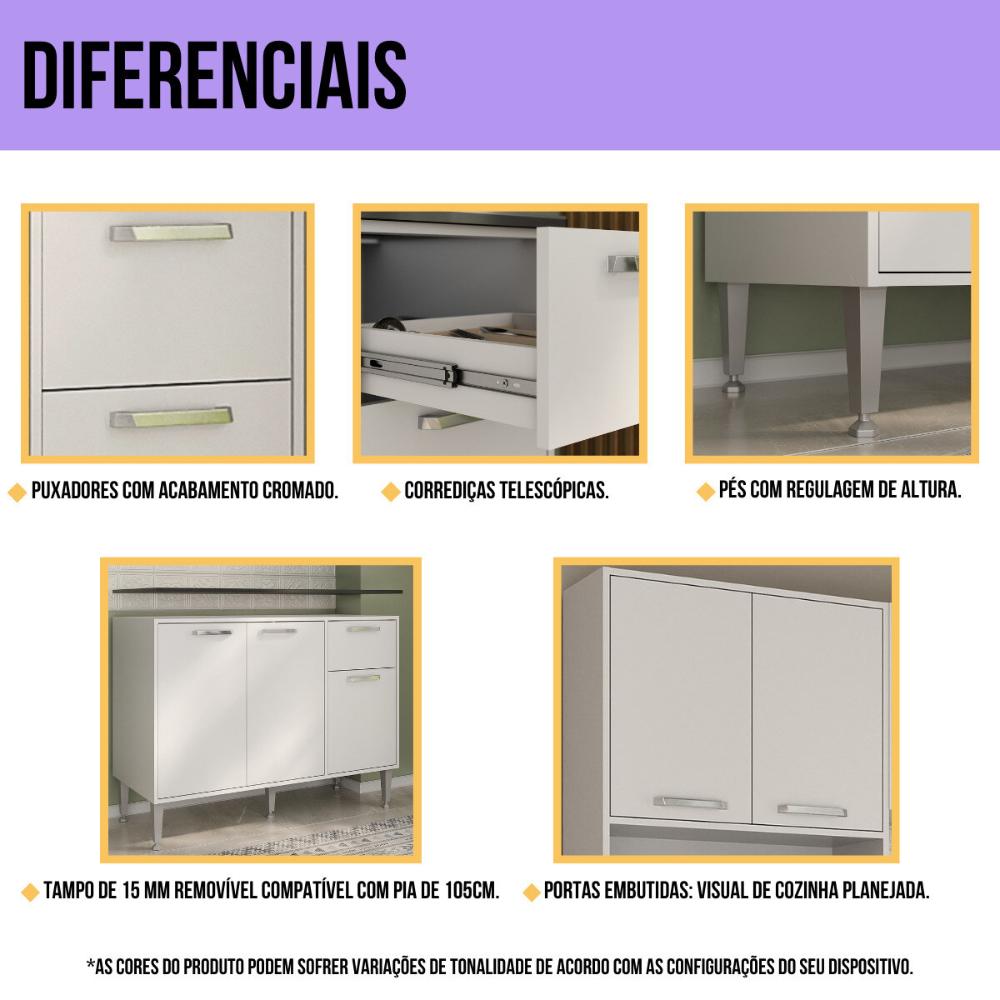 Armário de Cozinha Aéreo com Balcão para Pia 105cm Siena Multimóveis MP2252 Branco/Lacca Fumê