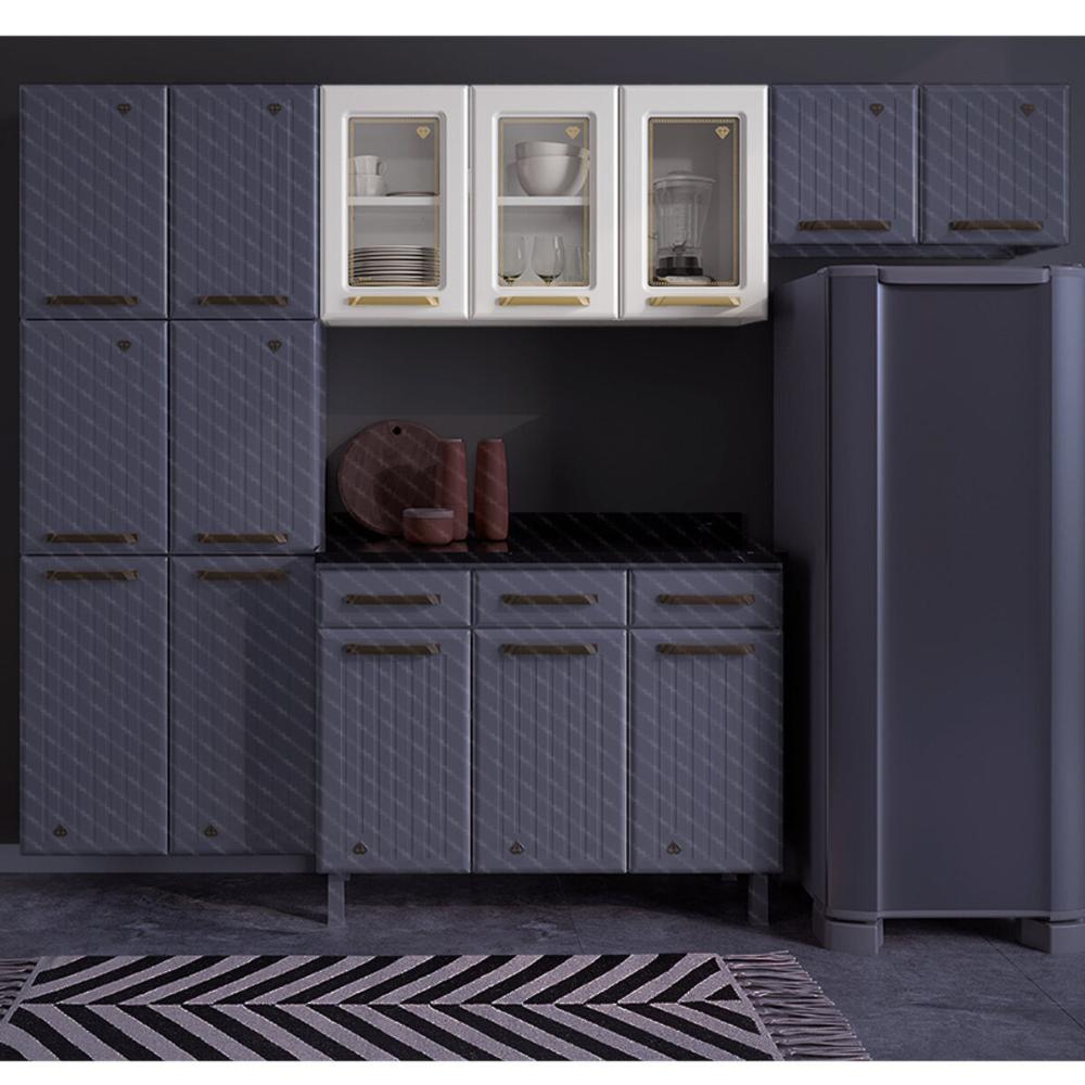Armário de Cozinha Aéreo de Aço 3 Portas com Vidro 105cm Multimóveis CR20359 Branco