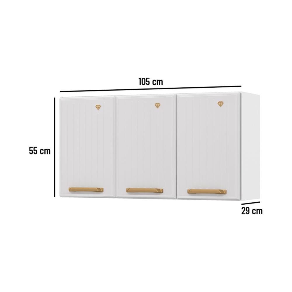 Armário de Cozinha Aéreo de Aço com 3 Portas 105cm Multimóveis CR20358 Branco