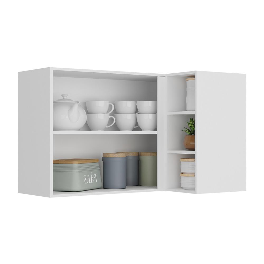 Armário de Cozinha Aéreo de Canto Veneza Multimóveis V3742 Branco/Dourado
