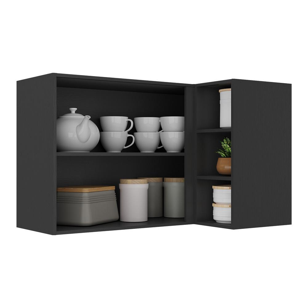 Armário de Cozinha Aéreo de Canto Veneza Multimóveis V3742 Preto/Branco