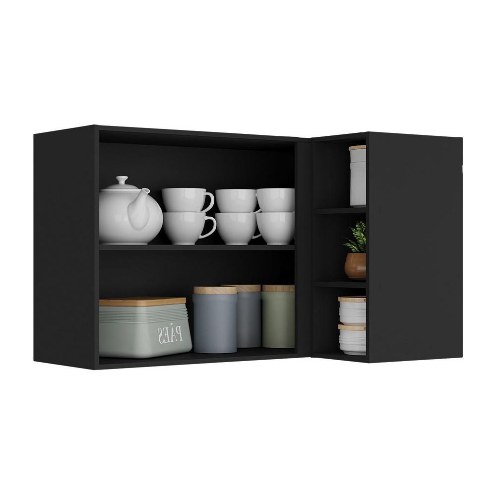 Armário de Cozinha Aéreo de Canto Veneza Multimóveis V3742 Preto/Dourado