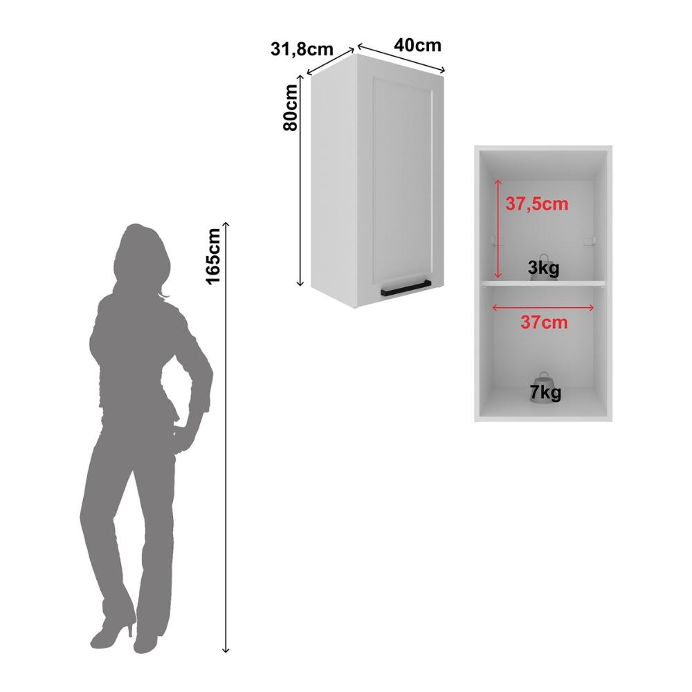 Armário de Cozinha Aéreo em MDF com 1 Porta 40cm Multimóveis CR20432 Branco
