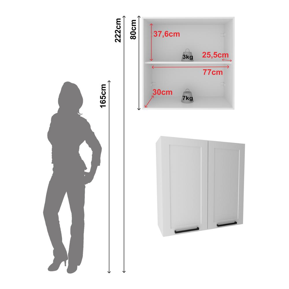 Armário de Cozinha Aéreo em MDF com 2 Portas 80cm Multimóveis CR20431 Branco