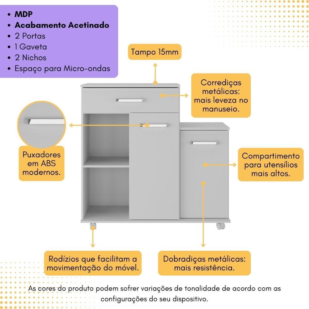 Armário de Cozinha Balcão Multiuso para Microondas Multimóveis MP2189 Branco