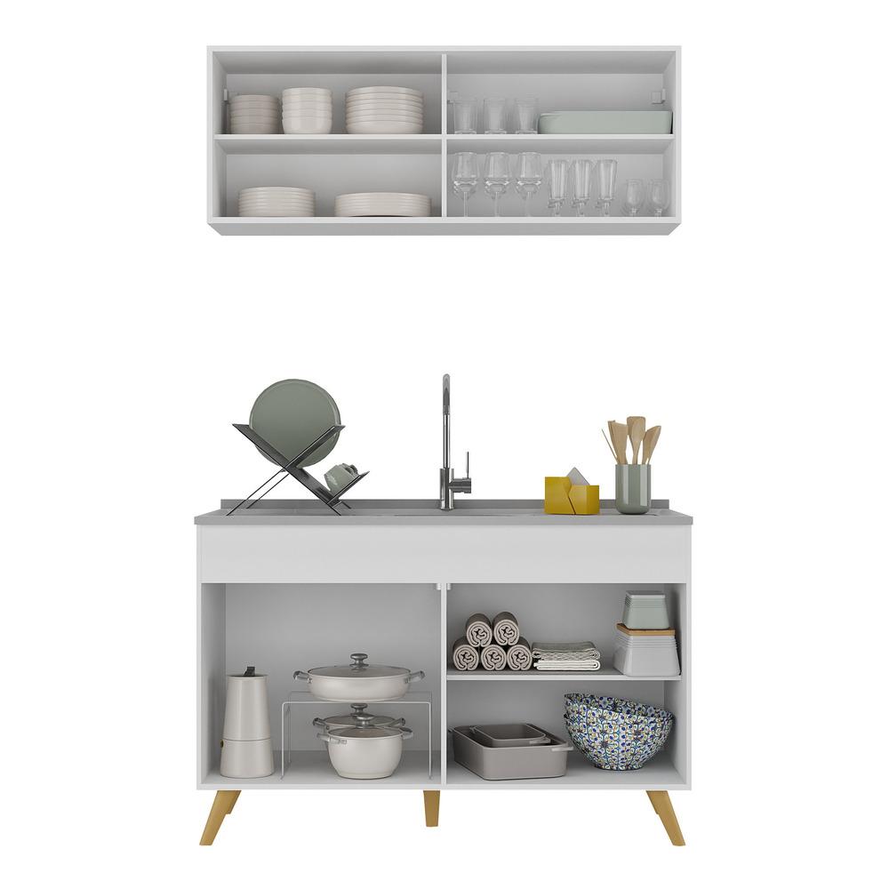Armário de Cozinha Compacta 120cm Veneza Multimóveis V2140 Branco/Dourado
