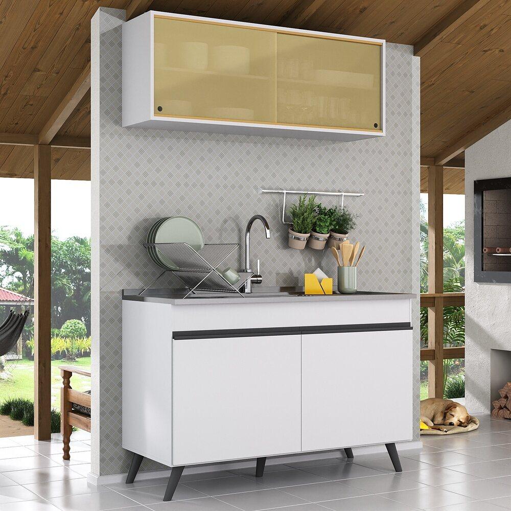 Armário de Cozinha Compacta 120cm Veneza Multimóveis V2140 Branco/Preto