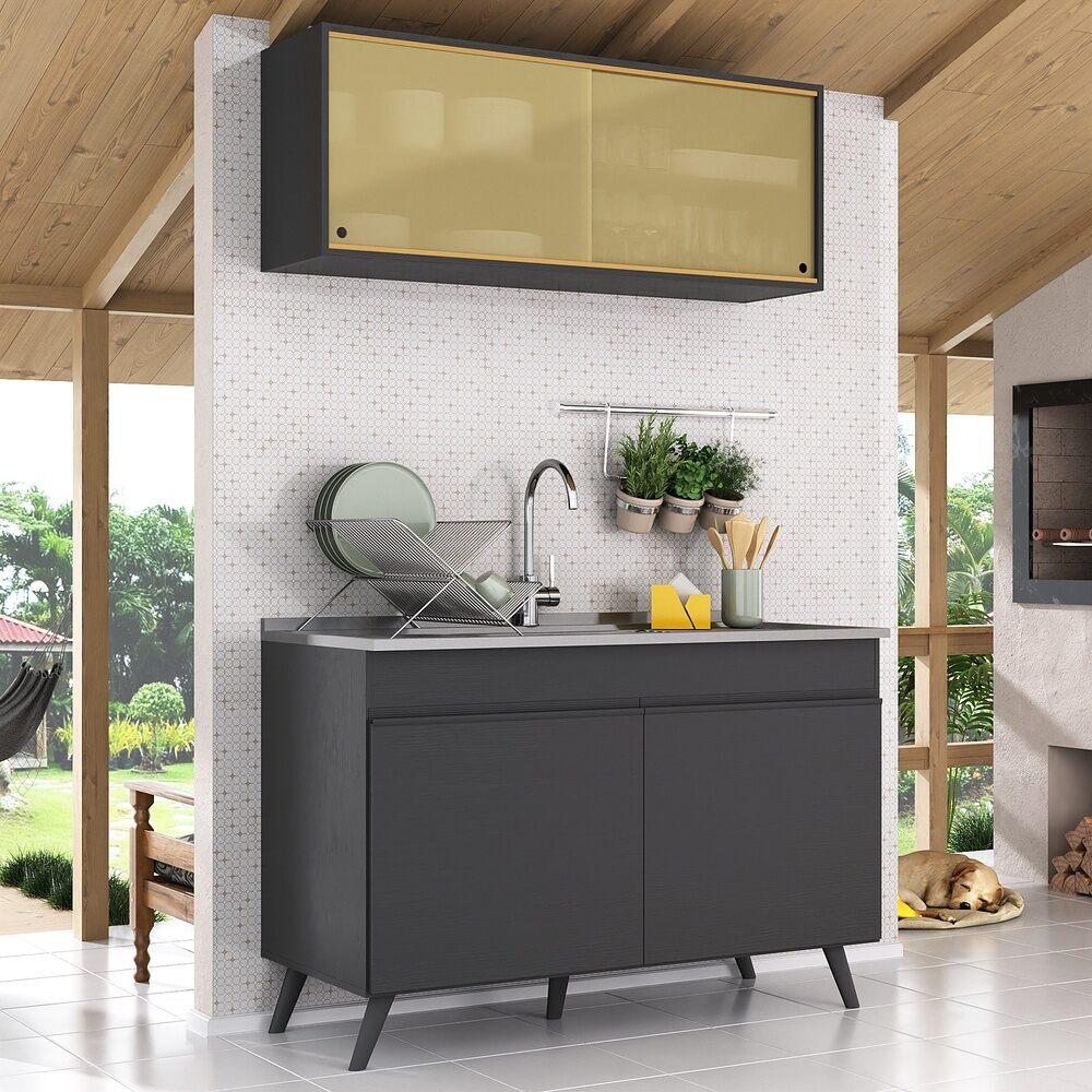 Armário de Cozinha Compacta 120cm Veneza Multimóveis V2140 Preto